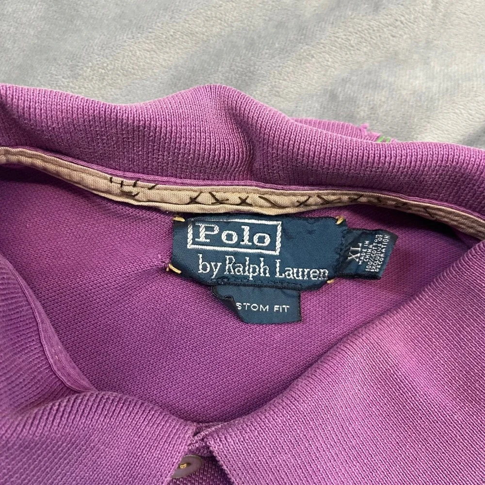 Polo Ralph Lauren Polo Shirt Aztec Mayan Men XL Purple Bead Embroidery Custom Fi